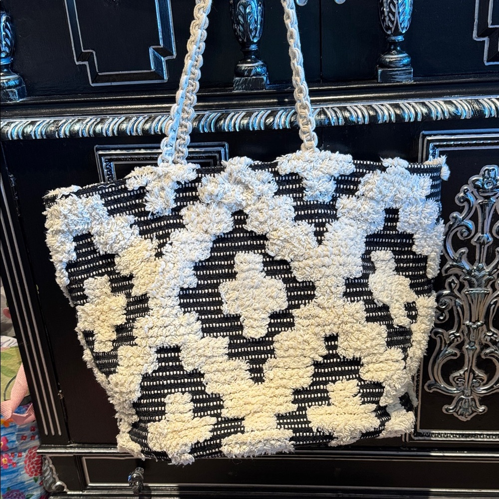 Stylish Black and White Large Tote Bag by Anthropology